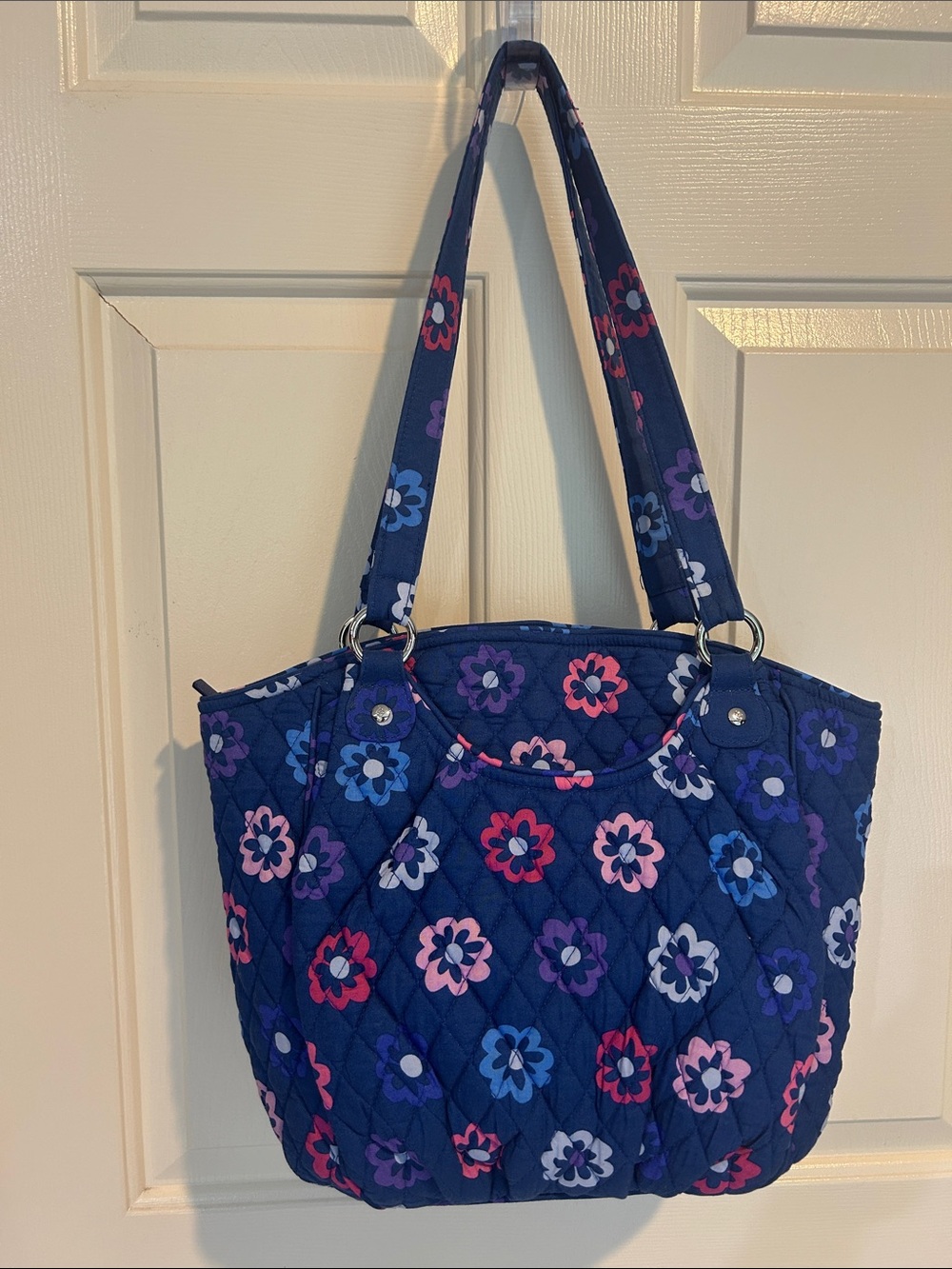 Vera Bradley Navy Quilted Floral Tote with Pink & Purple Blooms